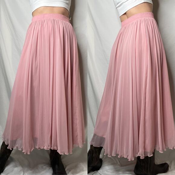 Vintage ballet pink chiffon maxi skirt full balletcore flowy nwt deadstock long - Picture 10 of 15